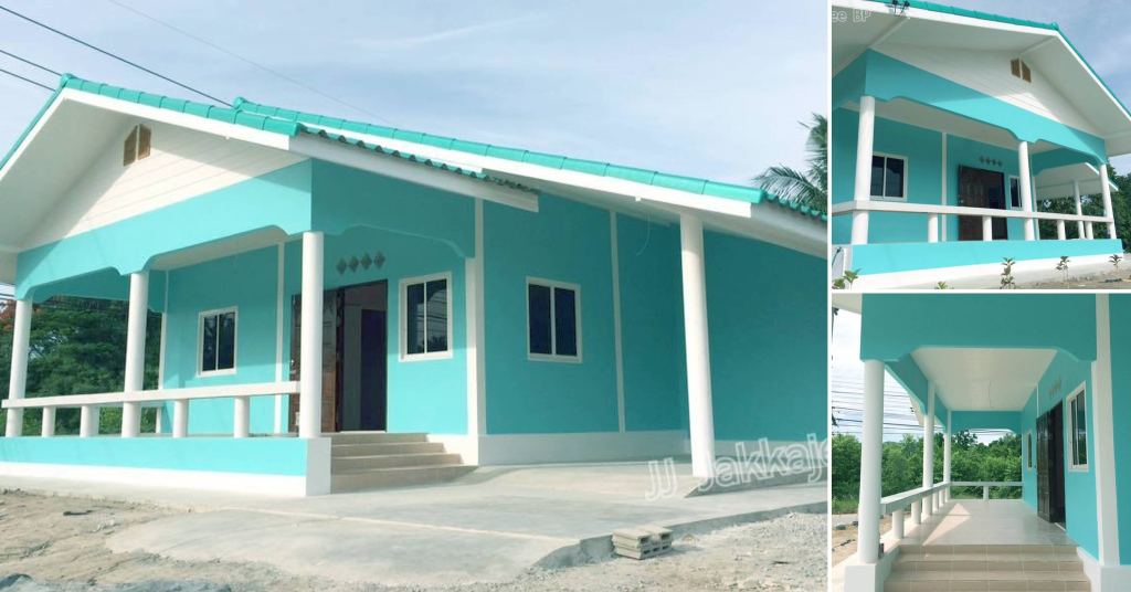 บ้านชั้นเดียวสไตล์ชนบท ตกแต่งในโทนสีฟ้าสดใส สบายตา ในงบ 530,000 บาท