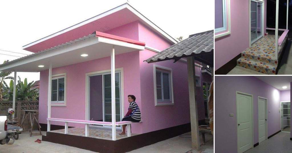 บ้านสไตล์โมเดิร์นขนาดพออบอุ่น สีชมพูสดใส ในงบ 450,000 บาท
